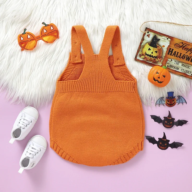 Halloween Baby Bodysuit Knitted Infant Boy Girl Jumpsuit Sleeveless Newborn Kid Sling Clothes 0-18M Overalls Tops Funny Pumpkins