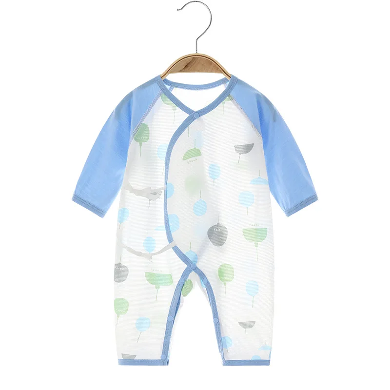 Baby Cotton Jumpsuit Summer Ultra-Thin Boneless Newborn Jacquard Hollow Rompers Long Sleeve Air Conditioning Clothes Baby