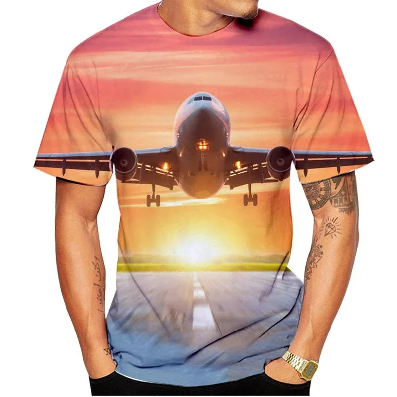 Large Passenger Plane 3d Printed T Shirt Men Funny Cool Casual Tee Shirt Harajuku Street Outdoor Scene Short Sleeves O-neck Tees