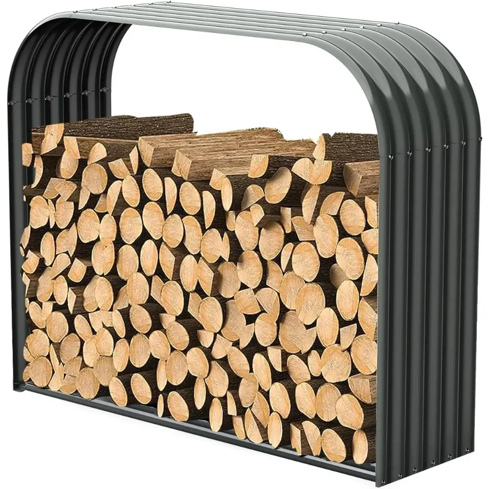 

Galvanized Steel Firewood Storage Shed Outdoor Corrugated Metal Log Rack, Heavy Duty Log holder Lumber Storage Stand -Element