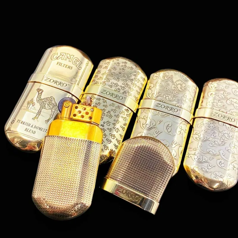 ZORRO Brass Handmade Carving Mini Ultra-thin Windproof Kerosine Lighter Grinding Wheel Metal Outdoor Waterproof Portable Lighter