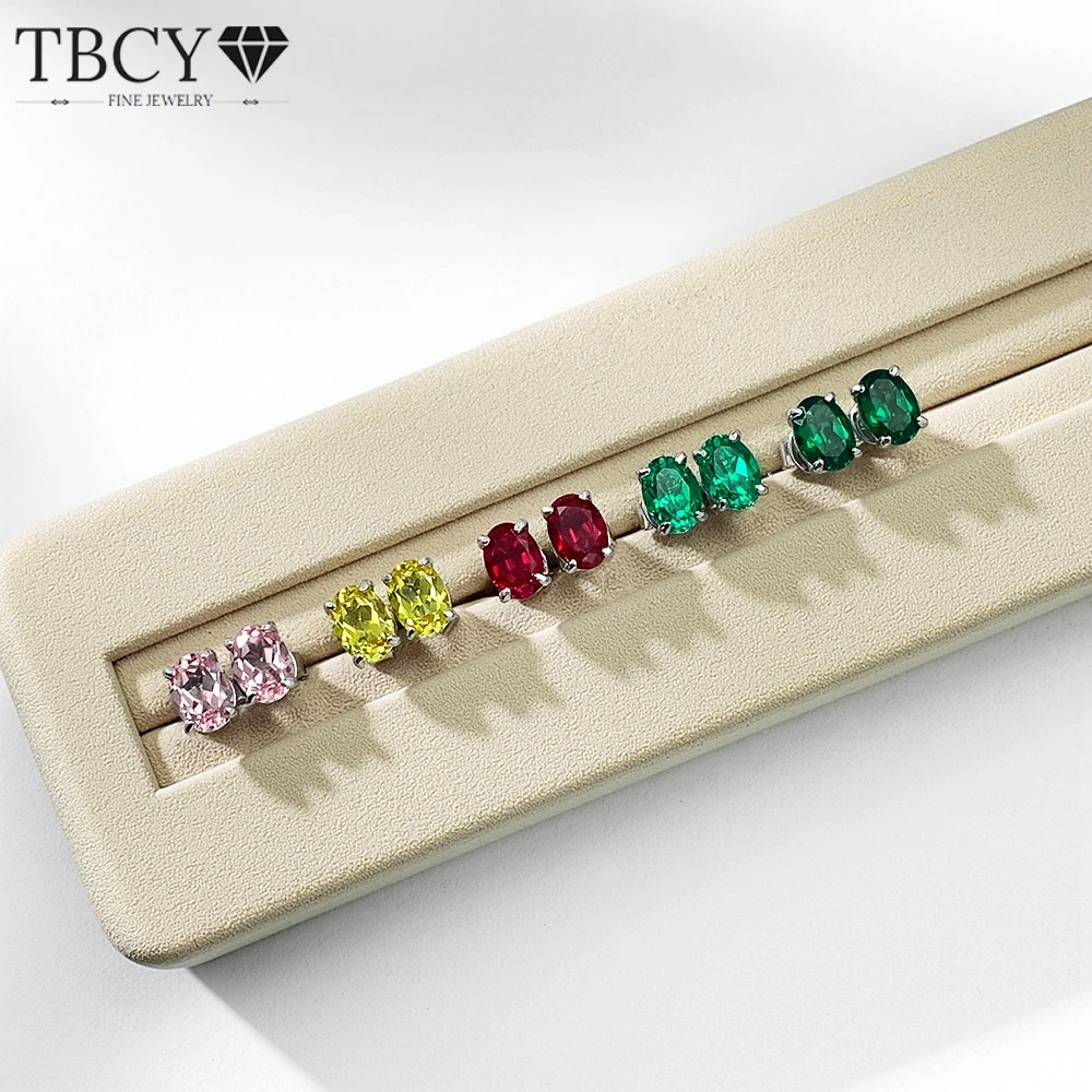 

Серьги TBCYD 5*7 мм с овальными изумрудами и рубинами, выращенными в лаборатории, для женщин, 1 карат, овальные серьги из стерлингового серебра 925 пробы, изысканные ювелирные изделия