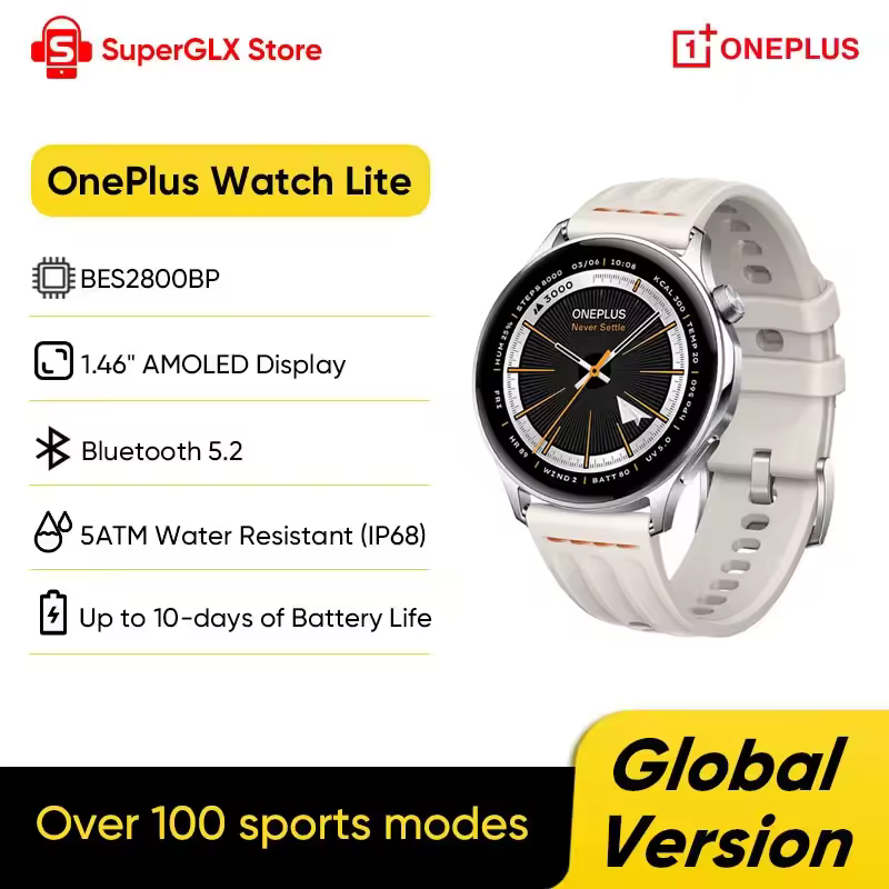 OnePlus Watch Lite Global Version Smart Watch 1.46'' AMOLED Display Up to 10 days of Battery Life IP68 BT 5.2 100+ Sport Modes
