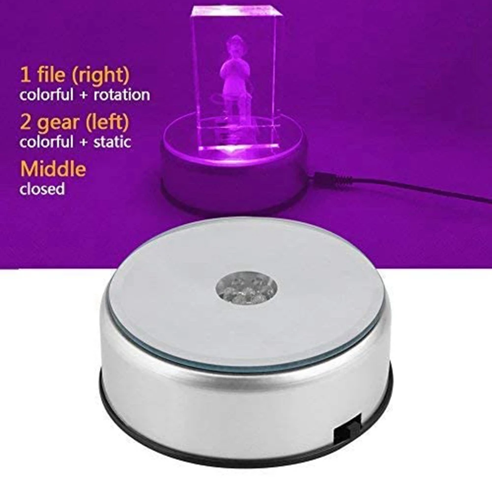 Imagem -05 - Display Turntable Base para Cristais Glass Art Display Led de Cristal Rotativo Colorido Stand com Cabo Usb