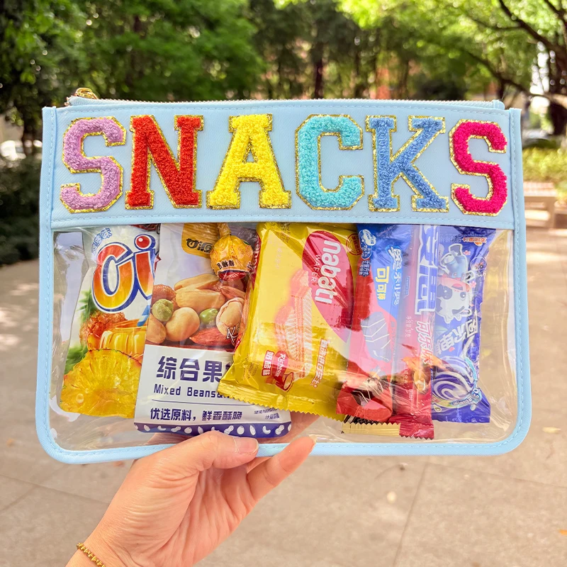 1PCS Clear Flat Pouches Transparent Cosmetic Toiletry Pouch Bag  Customizable with Embroidery Patches Travel Snack Bag