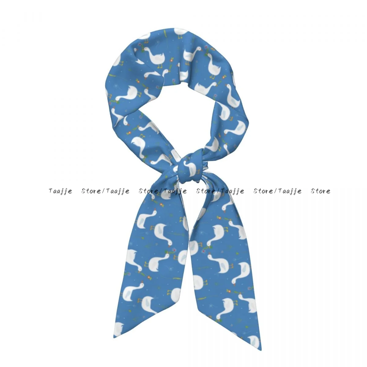 7.6x128cm Long Skinny Hair Scarf Women Imitation Silk Satin Headband Funny Goose Flower Cute Neckerchief Ladies Bag Scarves