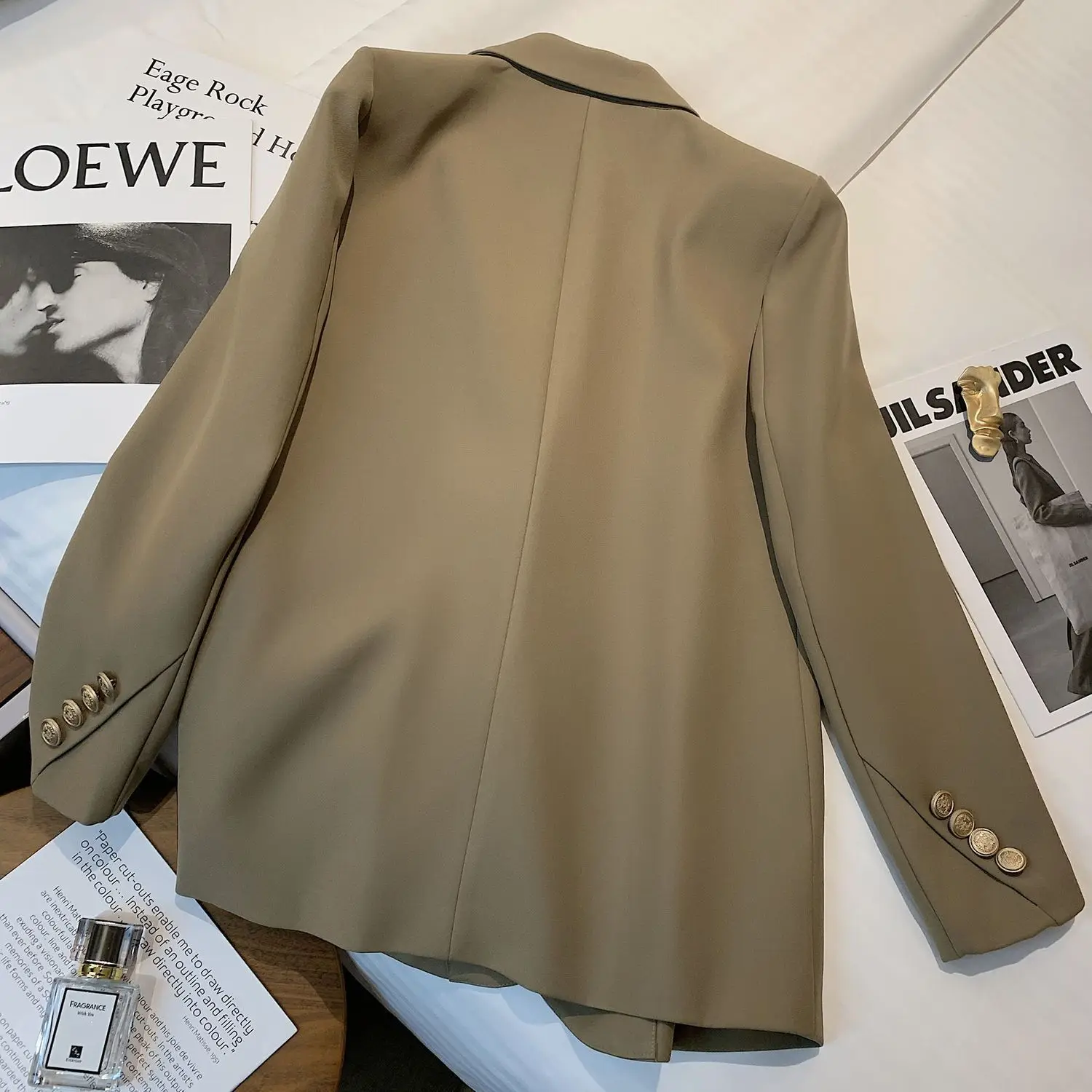 

Casual Woman Blazer Sacks Stitch Roll Official Long-Sleeved Classy Sensation Wine Turn Down Warm Quality Outer Pleated Split