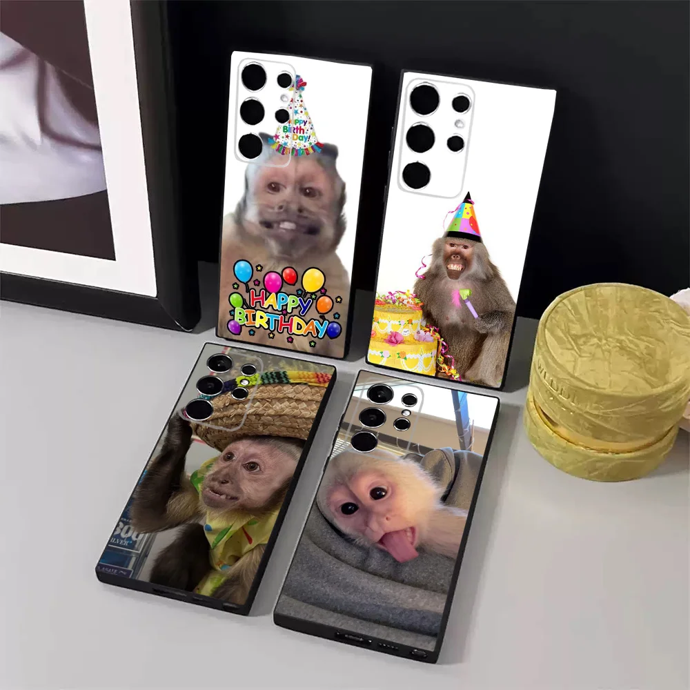 

Monkey Sipping Caprisun Meme Phone Case For Samsung S24,23,22,30,21,10,9,Ultra,Plus,Lite,FE,5G Black Soft Case