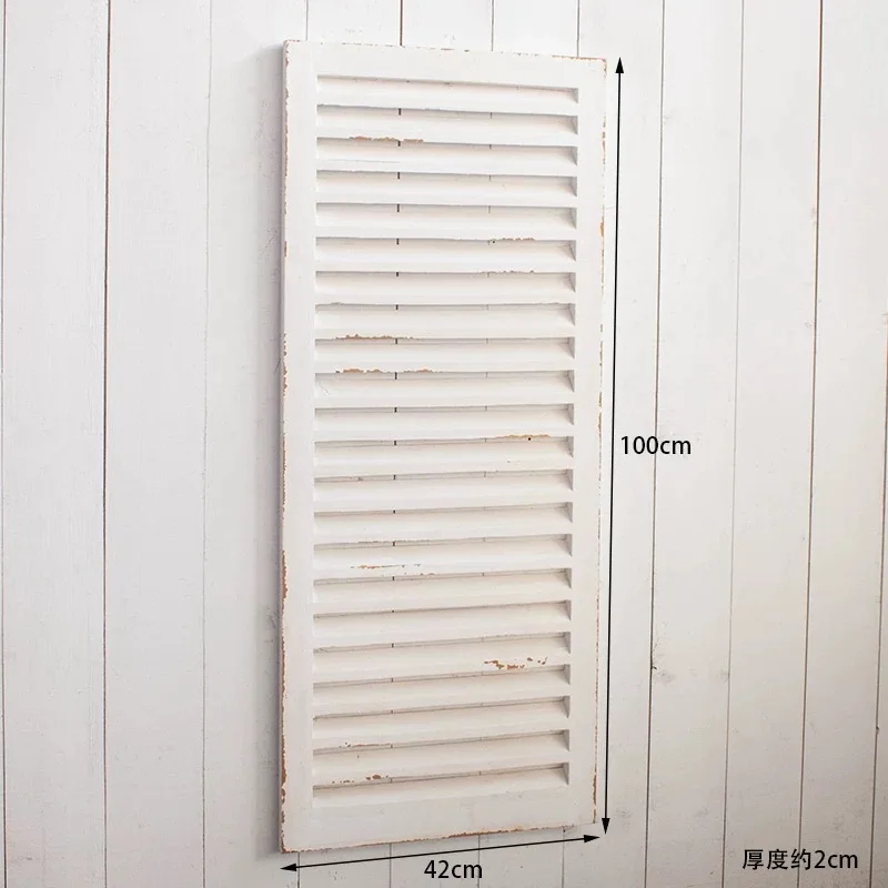 Vintage White Wooden Window Panel, Rustic American Style Decorative Shutter, Distressed Finish, 79x34cm and 100x42cm, 2cm Thick