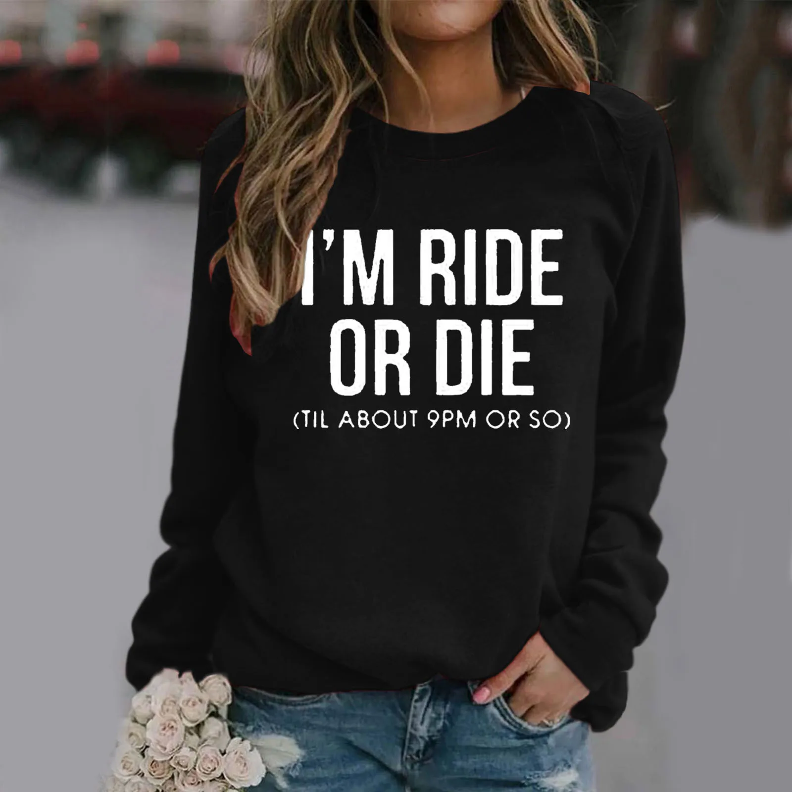 

I‘M RIDE OR DIE Letter Print Women Pullovers Sweatshirt Harajuku Streetwear Long Sleeves Round Neck Clothes Tops y2k Personality