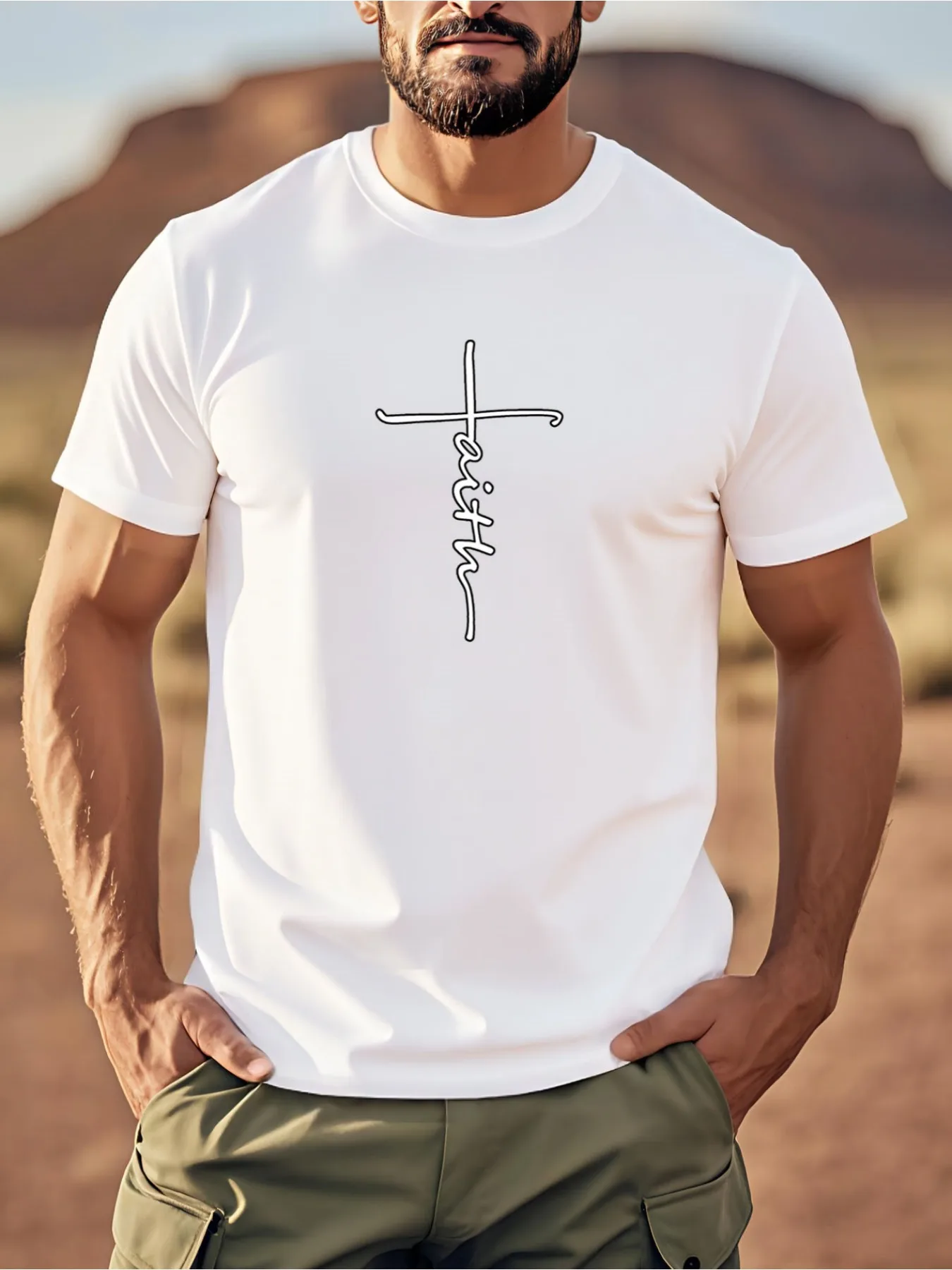 Men's Casual Crew Neck T-Shirt with Cross and 