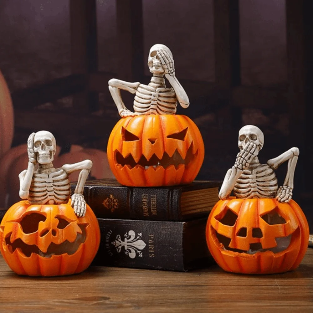 Creative Halloween Skeleton Figurine Glowing Design Battery Operated Ghost Festival Decoration Spooky Ghost Festival