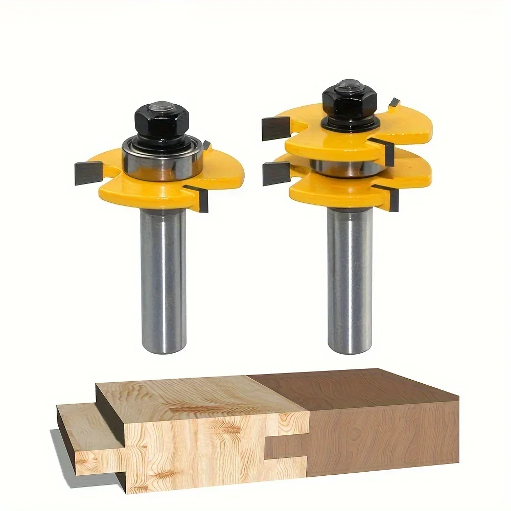T Shaped 3 Teeth Woodworking Milling Cutter 2Pcs Set Tenon Square Tooth Floor Splicing Carving Knives Precision Cutting Tool For Woodworking