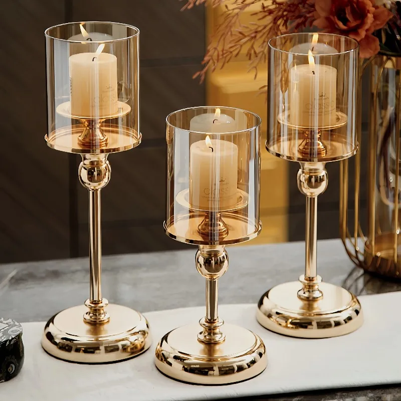 Nordic Luxury Creative Hurricane Candleholder Stylish Gold Metal And Glass Candle Holder For Wedding Ornaments Home Decoration