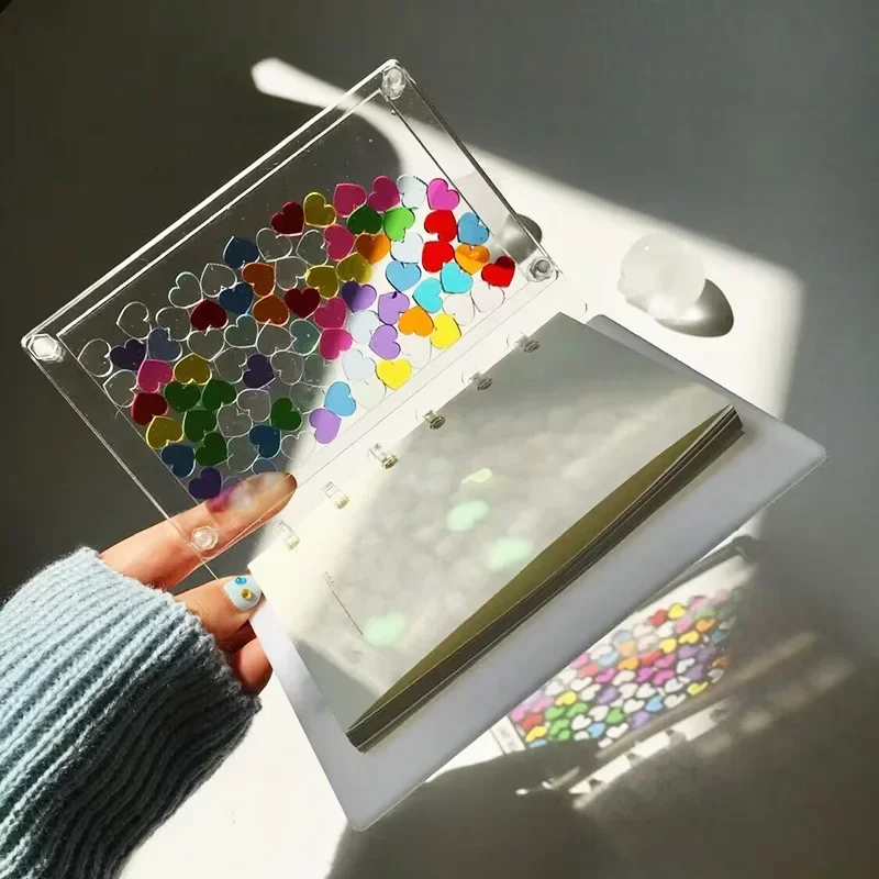 A5A7 Acrylic Notebook Flowing Flower Heart Binder Notebook Transparent and Visible Diy Creative Stationery Loose Page Diary Book