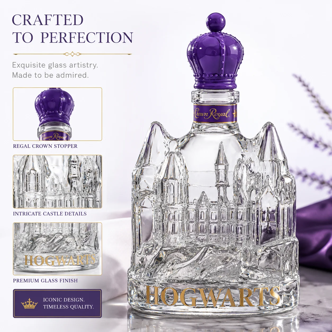 Medieval Castle Whiskey Decanter, 3D Embossed Crown Top Glass Wine Carafe, Luxury Barware for Home Bar