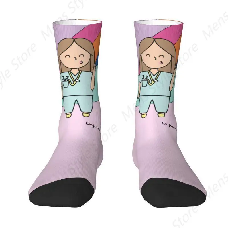 Cartoon Doctor Nurse Printed Dress Socks for Men Women Warm Funny Novelty Crew Socks