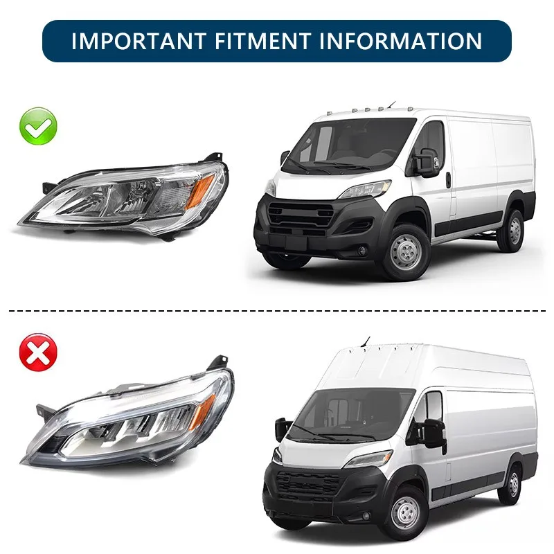 Left Headlight Replace For Ram Promaster EV 1500 2500 3500 2023 2024 2025 2026 Halogen Head light Headlamp Driver Left Assembly