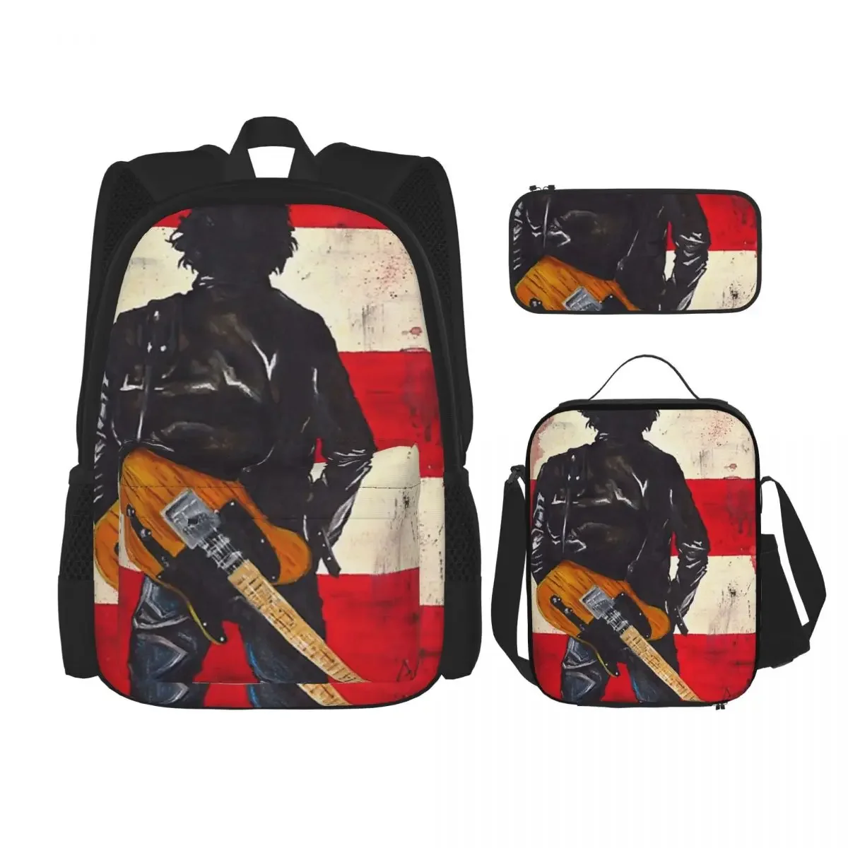 

Bruce Springsteen Backpacks Boys Girls Bookbag Children School Bags Cartoon Kids Rucksack Lunch Bag Pen Bag Three-Piece Set