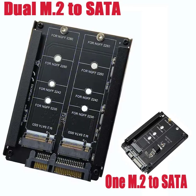 M.2 NGFF Dual SSD B+M Key to 2.5inch SATA 3.0 Adapter Card B Key Converter With Enclosure Socket (Not Supported NVMe M Key)