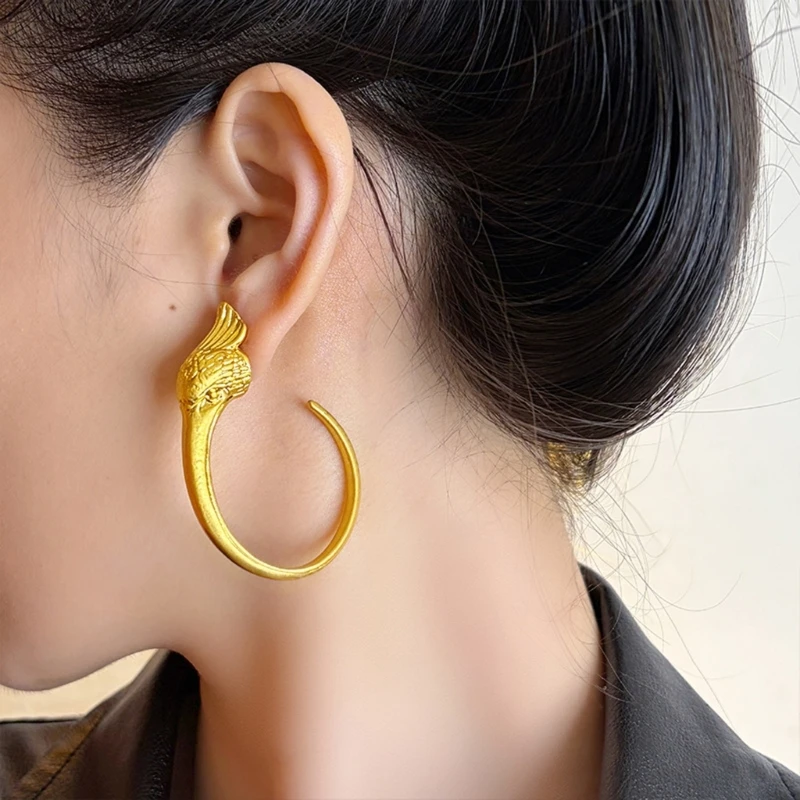  Bold Open Hoop Pair with Bird Detail for Casual Party Night Looks