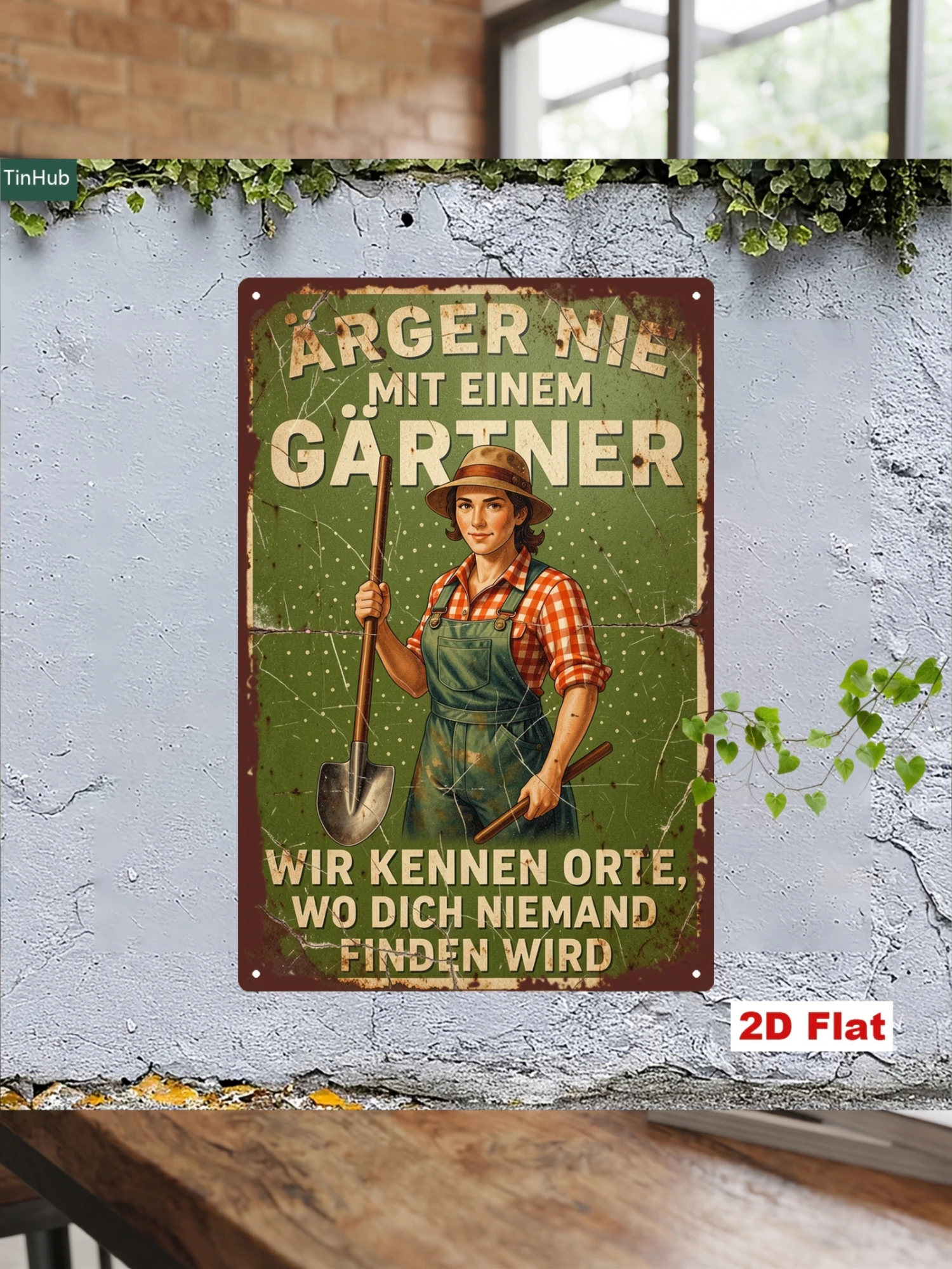 Gardening Tools German - Letrero Metálico Alemán Vintage para Jardinería,