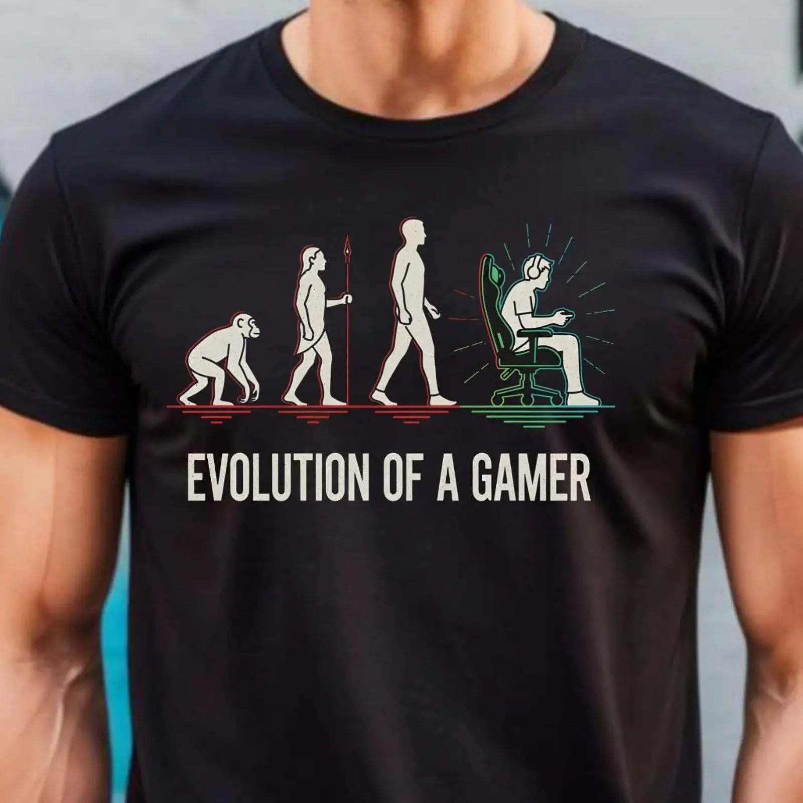 Men's Evolution of a Gamer Funny Gaming T Shirt Humorous Casual for Him Video Game Lovers vintage Washed Soft Unisex