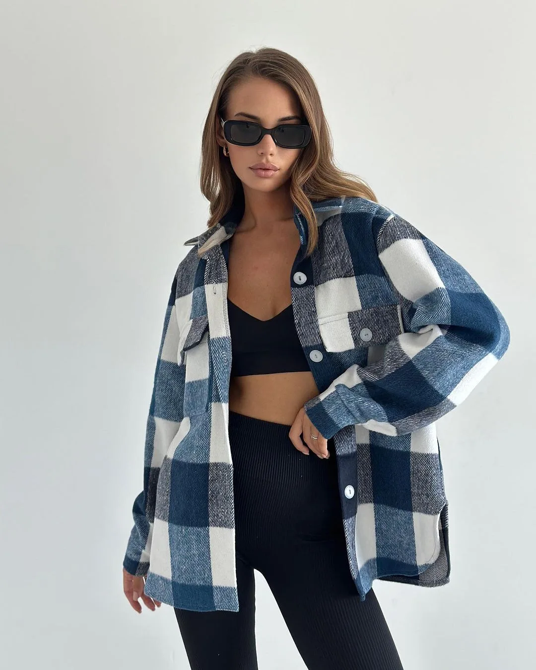 Flannel Lapel Warm Shirt Women\'S Plaid Shirts Long Sleeve Button Down Jacket Korean Fashion Thin Coats Women Blouse Autumn