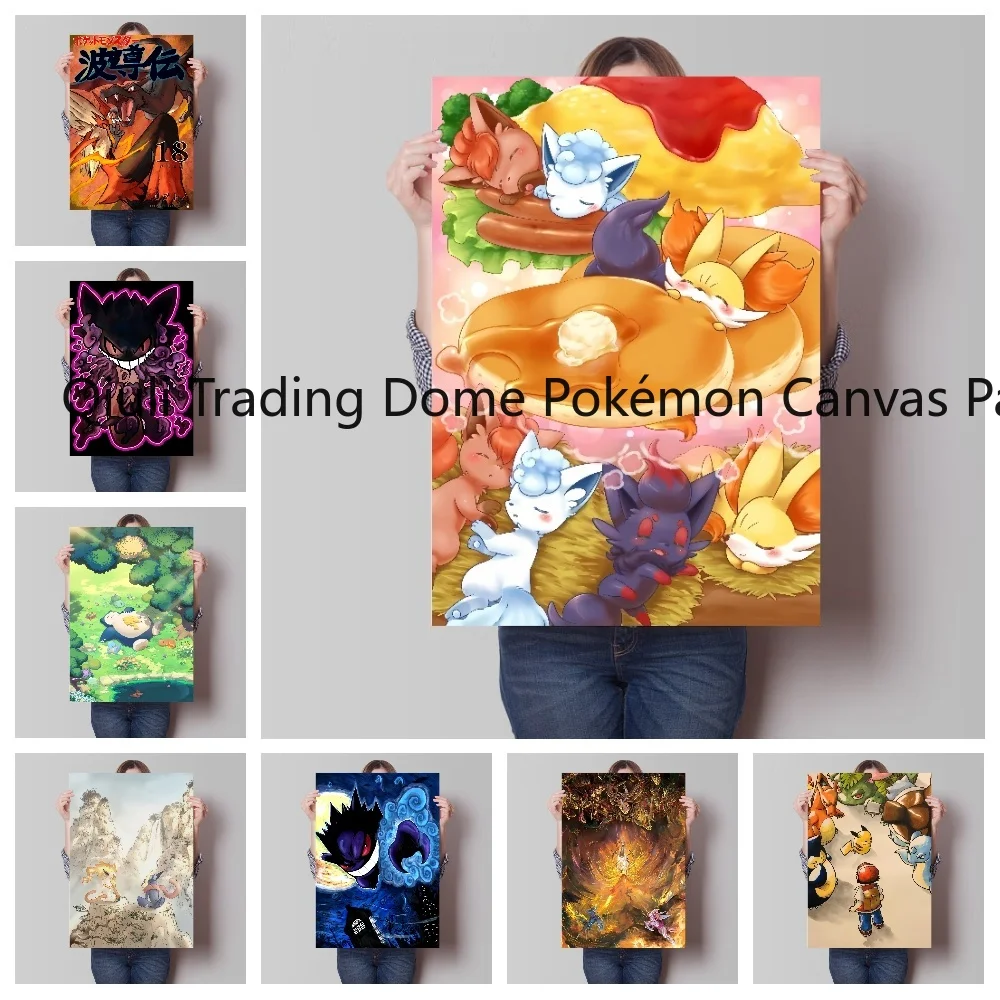 

Classic Anime Pokemon Peripherals Pikachu Charizard Poster Kids Bedroom Decoration Art Watercolor Pictures Canvas Painting Gifts