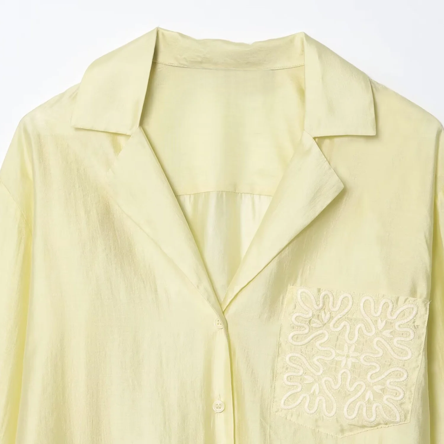 MYST&ZA2025 autumn new women's casual fashion versatile long-sleeved lapel embroidered pocket button-down shirt top