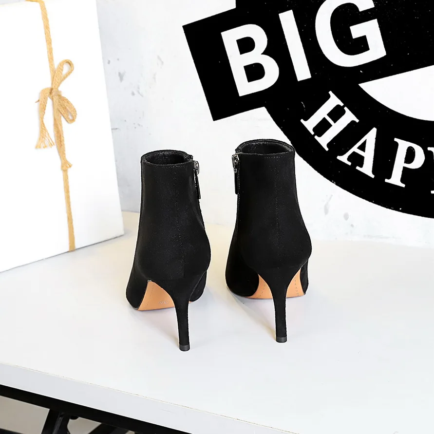 

BIGTREE зима-осень женские ботильоны носки Botas на тонком высоком каблуке черные замшевые эластичные туфли женские вечерние туфли-лодочки на молнии размер 34-40