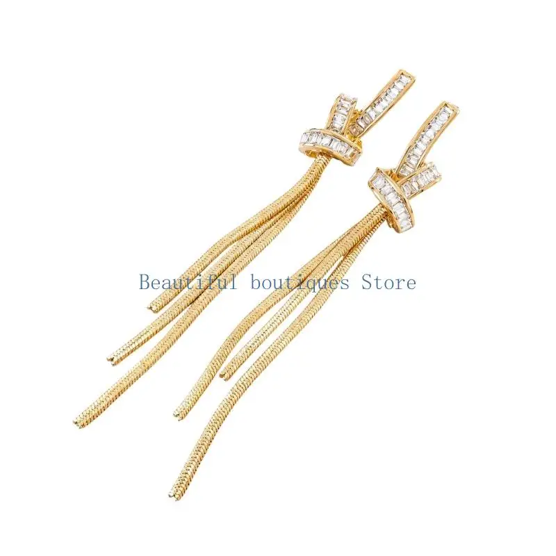 U4LF Long Drop Earrings with Sculptural Knots and Fluid Chain Tassels for Commuting, Dates, Gatherings, and Everyday Outfits