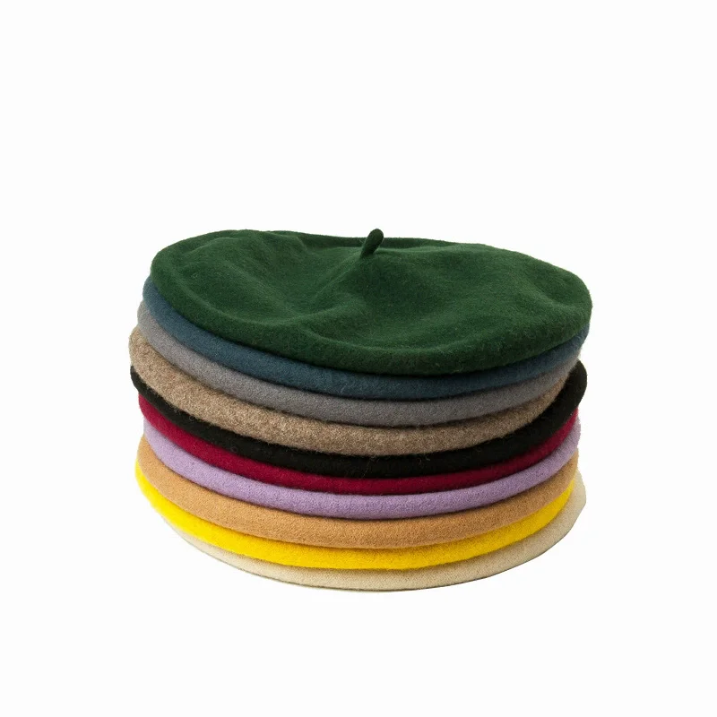 Elastic Band Beret for Large Head Circumference Wool Felt Autumn/Winter Artist Hat with Lining, Warm Béret Hat