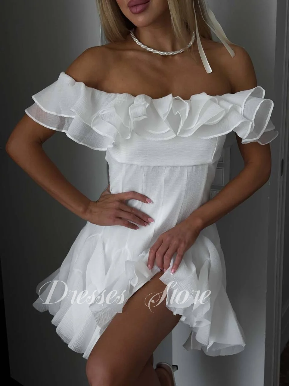 MD New Modern Off Shoulder A-line Mini Prom Gown Pleat Chiffon Ruffle robes de cocktail Corset Birthday Dress Customized 2025