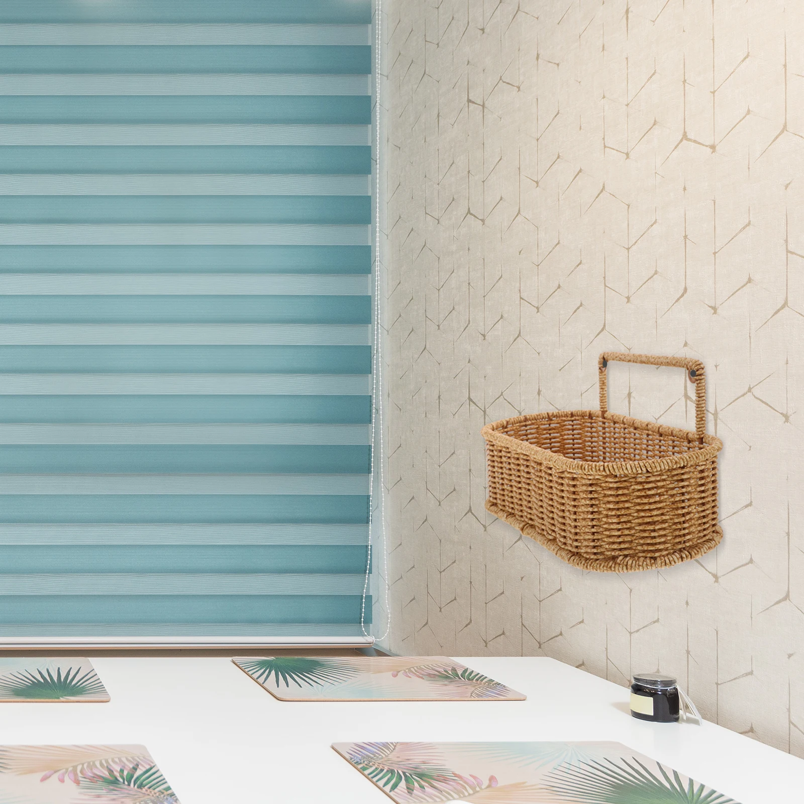 

Wall Mount Storage Baskets Retro Woven Hanging Basket for Bathroom Kitchen Multi-layer Imitation Rattan Elliptical Single Tier