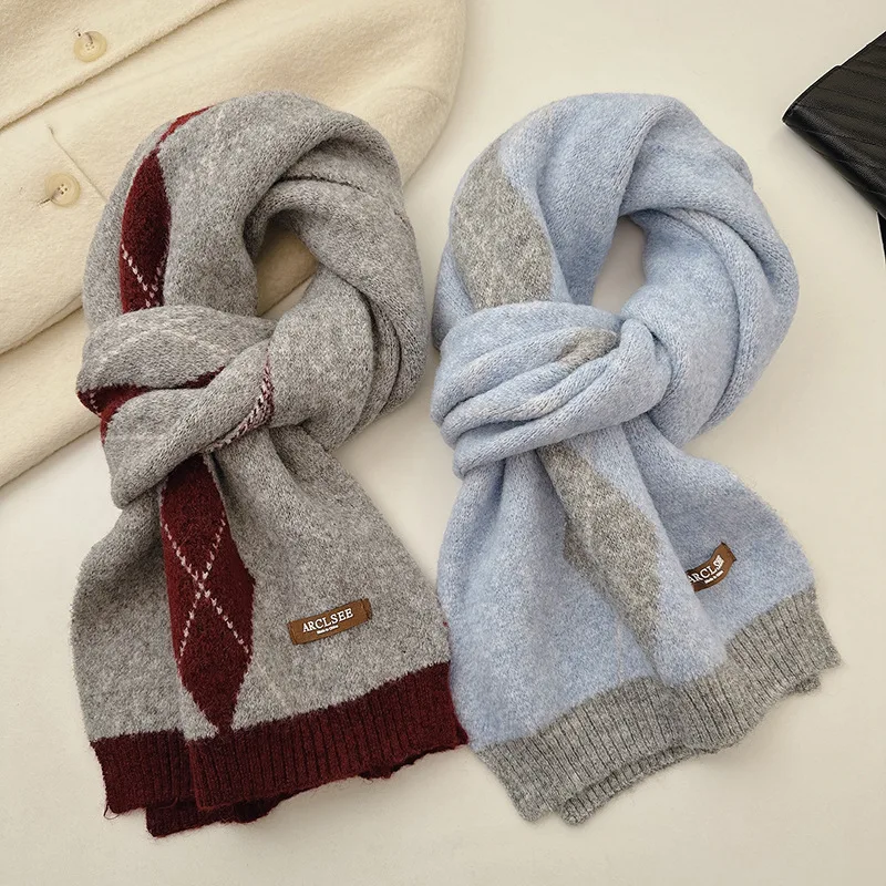 British college style rhombus color matching fashionable scarf women's warm retro 2025 winter new scarf high quality