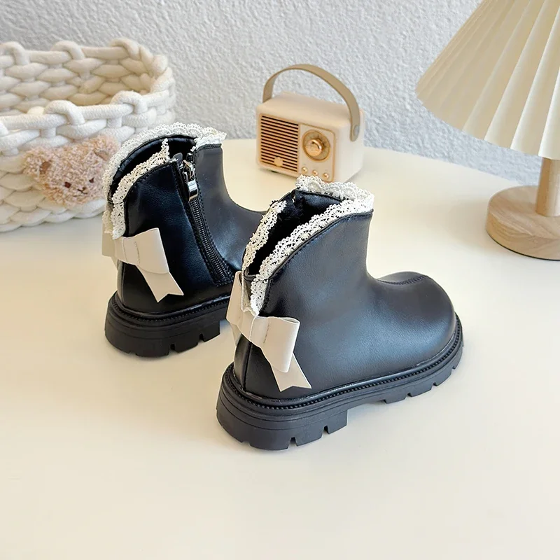 Neue Mädchen-Stiefelette, süßer Lolita-Stil, Winter-Kinderstiefel, Schwarz, Beige, vielseitige Kindermode, kausale Baumwollstiefel, rutschfest