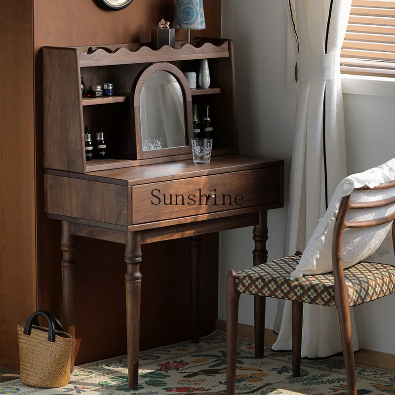 

Nordic black walnut light luxury small apartment solid wood makeup table