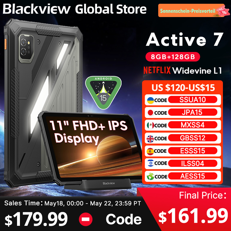  Blackview Active 7 RuggedTablet 11-inch  FHD+ Display Octa-core Android IP68&IP69K 10000mAh 45W Charger Outdoor Pad PC 