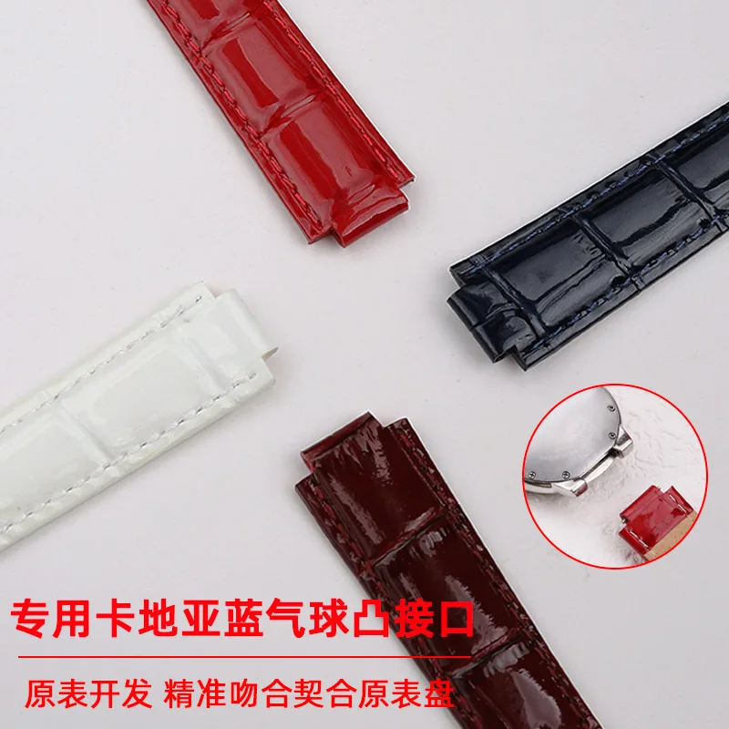 Bright cowhide watchband for Cartier Blue Balloon men female convex cowhide strap 14*8mm 18*11mm 16*8mm Fashion bracelet