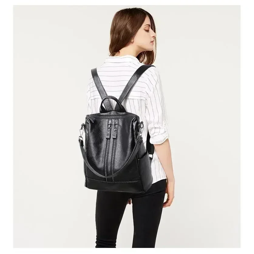 1/3Pcs Genuine Leather Backpack Women's Travel Bag Fashion Women's Fashion Bag Tide Casual Fashion Soft Leather Shoulder Bag image 4