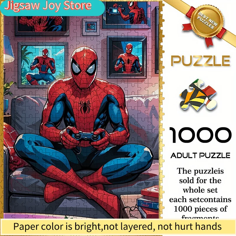

of Marvel-Themed Seamless Puzzles Z10.18-112, Featuring Spider-Man in a Home Gaming Scene - Durable Thick Puzzle, Perfect for