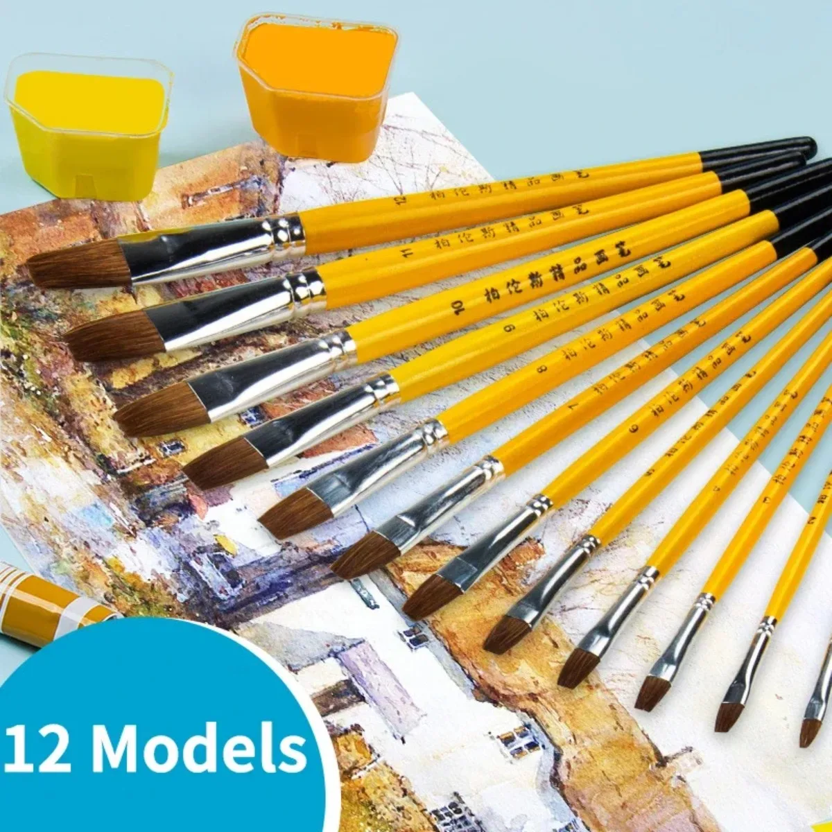

6Pc Hand Painted Brush Wolf Hair Artist Oil Painting Acrylic Fine Tip Paint Brush Set for Gouache Oil Watercolor Art Supplies