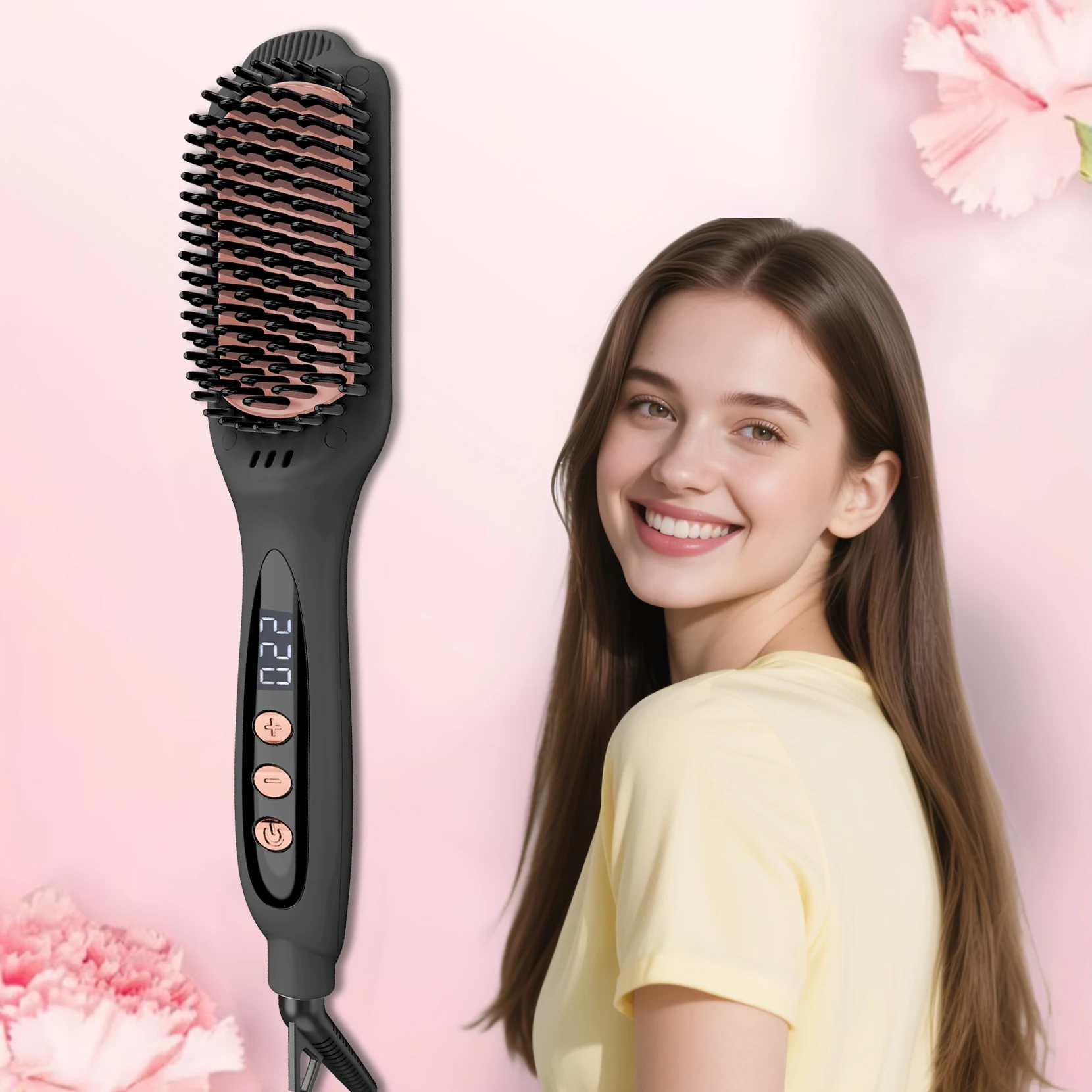 Spazzola lisciante ionica per capelli, per risultati lisci e senza effetto crespo – Spazzola lisciante in ceramica con 12 impostazioni di temperatura