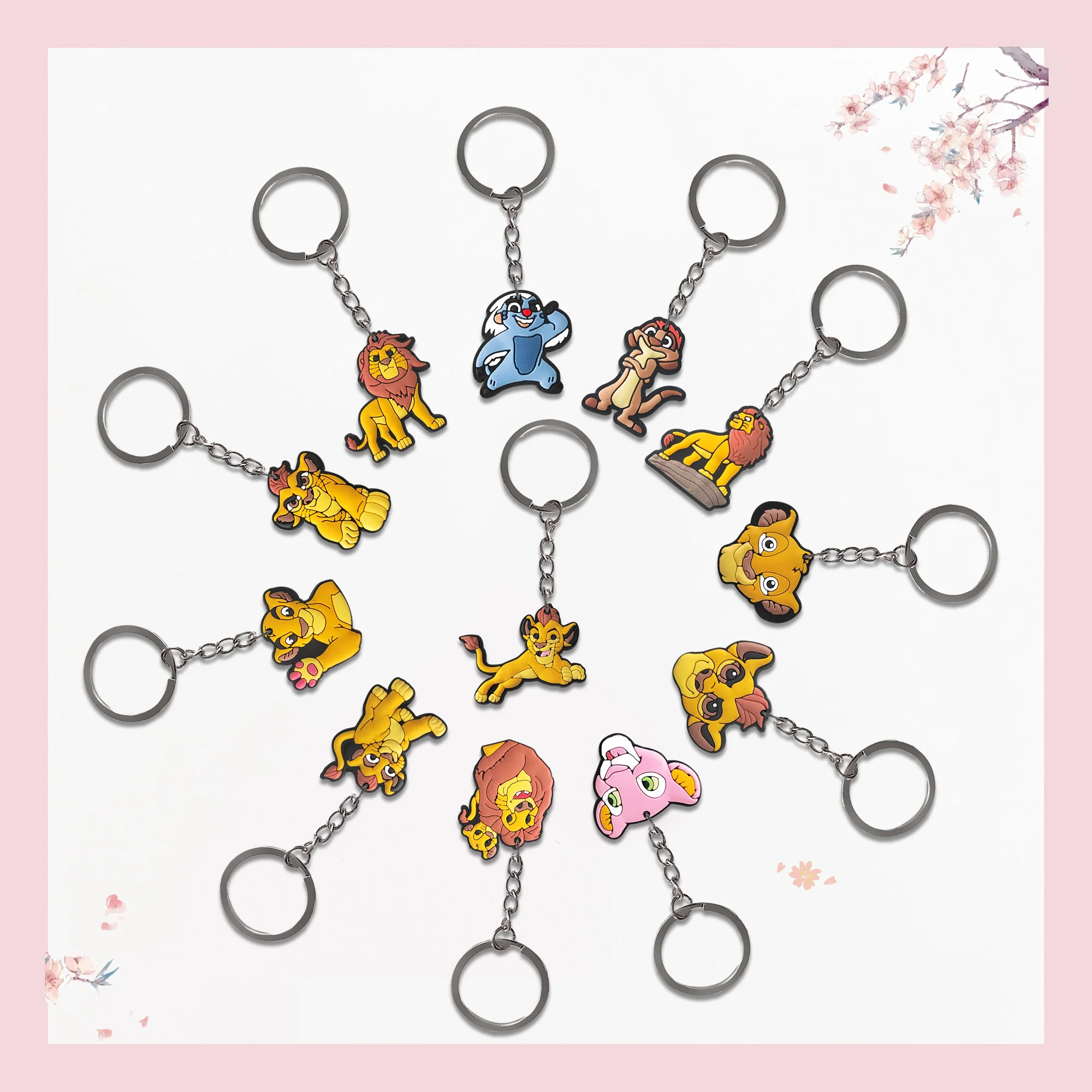 1-12 قطعة الكرتون Miniso ديزني الأسد الملك سيمبا حقيبة بولي كلوريد الفينيل سيارة حلقة رئيسية سلاسل مفتاح حامل مفتاح فوب مفتاح العلامات ملحقات الحقائب اليدوية