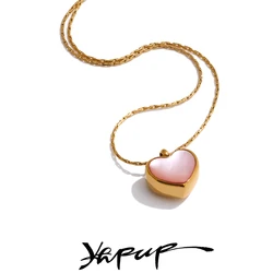 Yhpup Valentine's Day Gift Pink Shell Heart Thick Necklace Pendant Stainless Steel Cute Charm Exquisite Jewelry New
