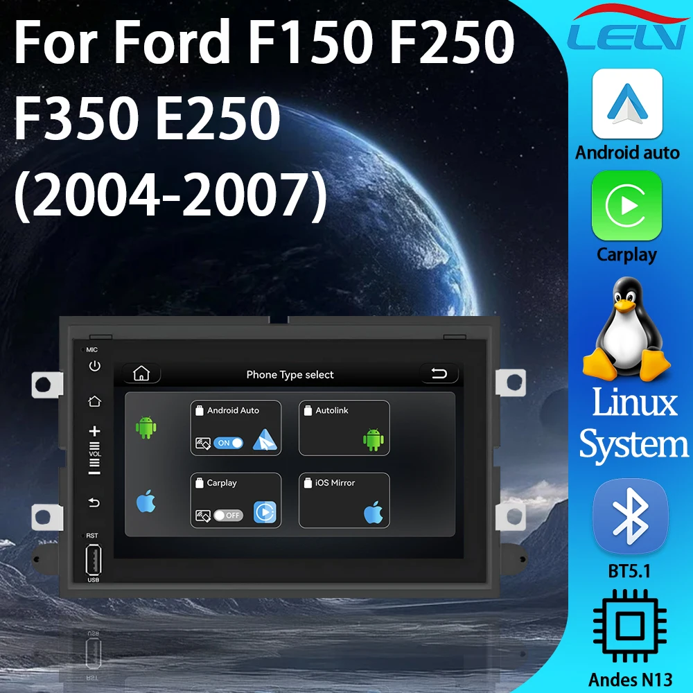 

LELV 7'' Мультимедийный проигрыватель для автомобиля с Linux-системой, Carplay и Android Auto для Ford F150 F250 F350 E250 Fusion Taurus Freestar MKX Mark LT