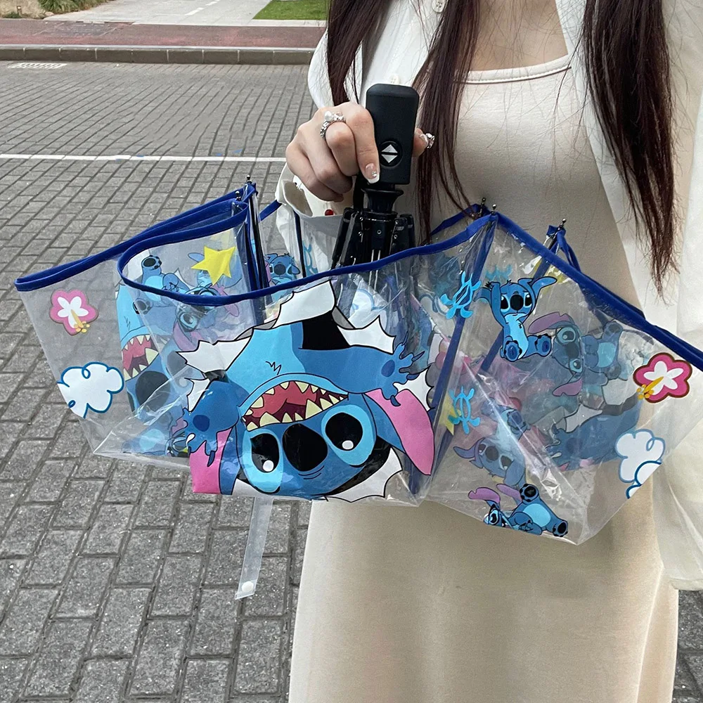 Kawaii Stitch Anime Folding Umbrellas Manual Automatic Umbrellas Portable Cartoon Transparent Umbrella Birthday Gifts For Kids images - 6