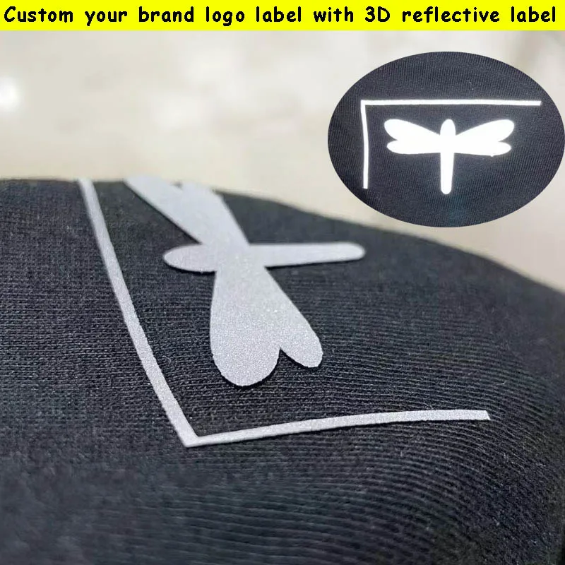 50pcs 3D Reflective silicone Custom logo heat transfer print  tracksuit Label Mate Garment labels Iron Silver clothing stickers