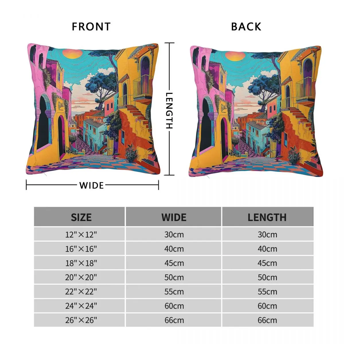 Colorful Spanish Town Pillowcase Polyester Linen Velvet Printed Zip Decorative Throw Pillow Case Sofa Cushion Cover